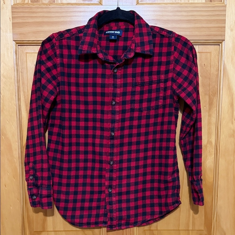 Lands' End Boys Buffalo Plaid Shirt in Red  & Black, Size Medium 10/12.